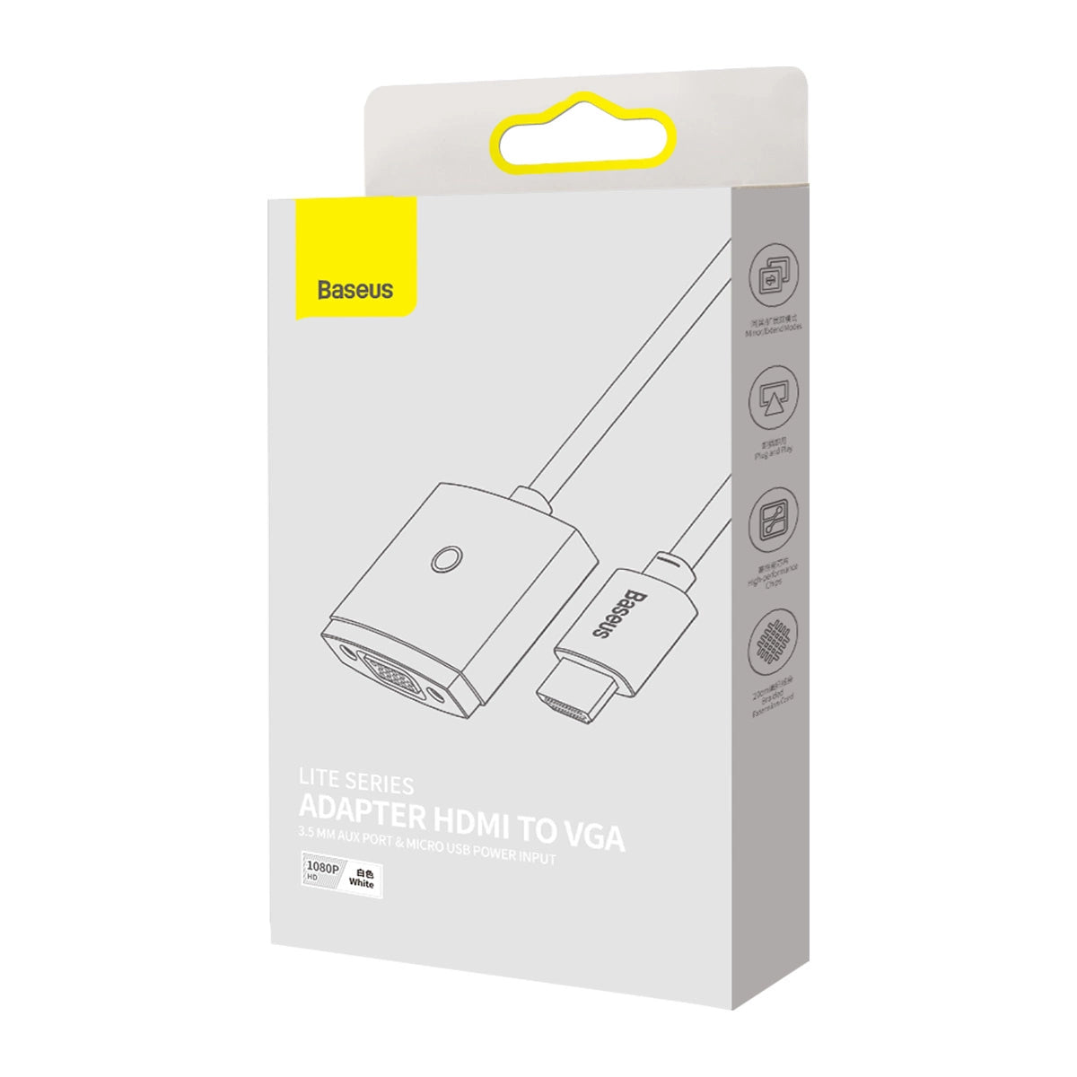 Adaptador Baseus HDMI Macho para VGA Fêmea + mini jack 3.5mm / WKQX010102 / Branco