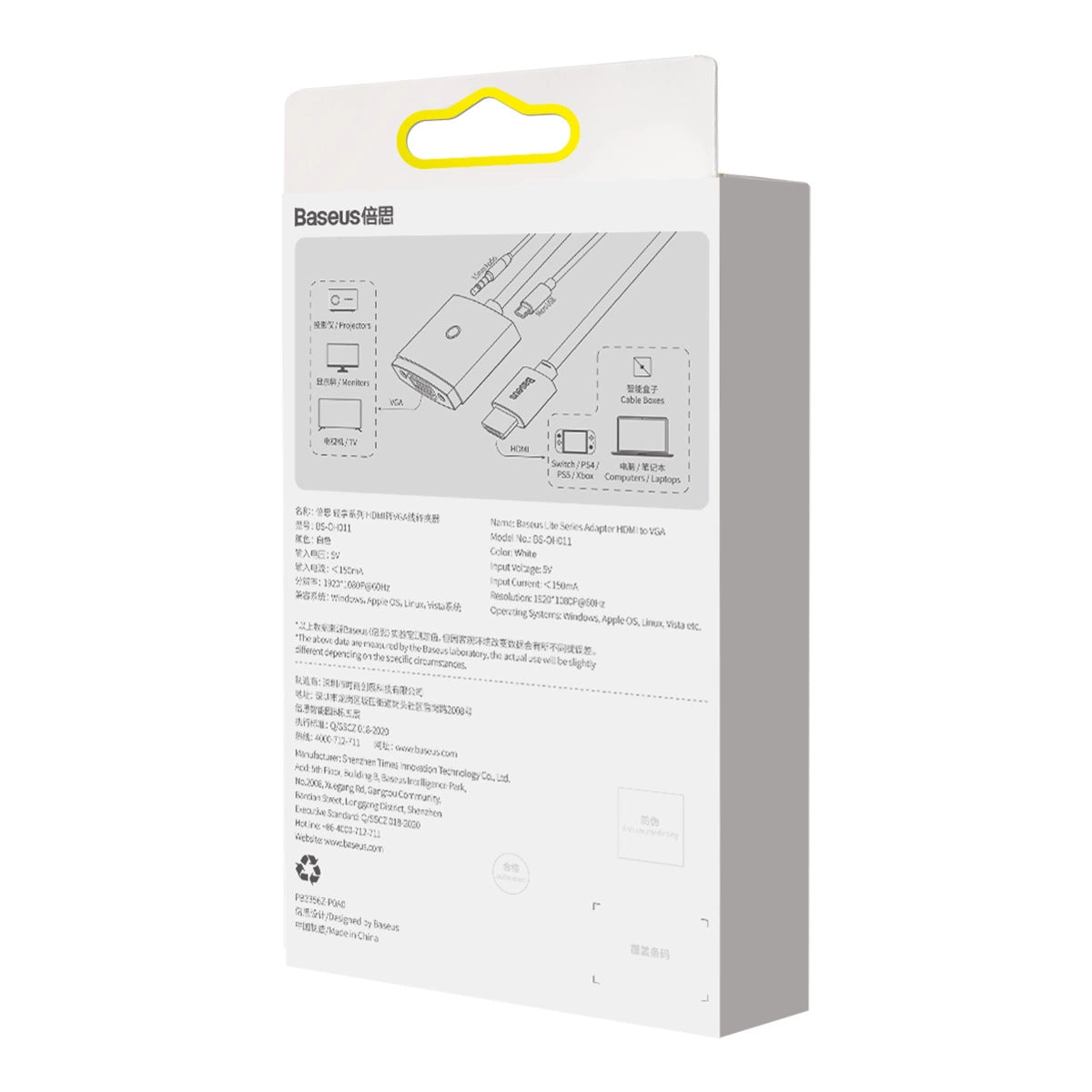 Adaptador Baseus HDMI Macho para VGA Fêmea + mini jack 3.5mm / WKQX010102 / Branco