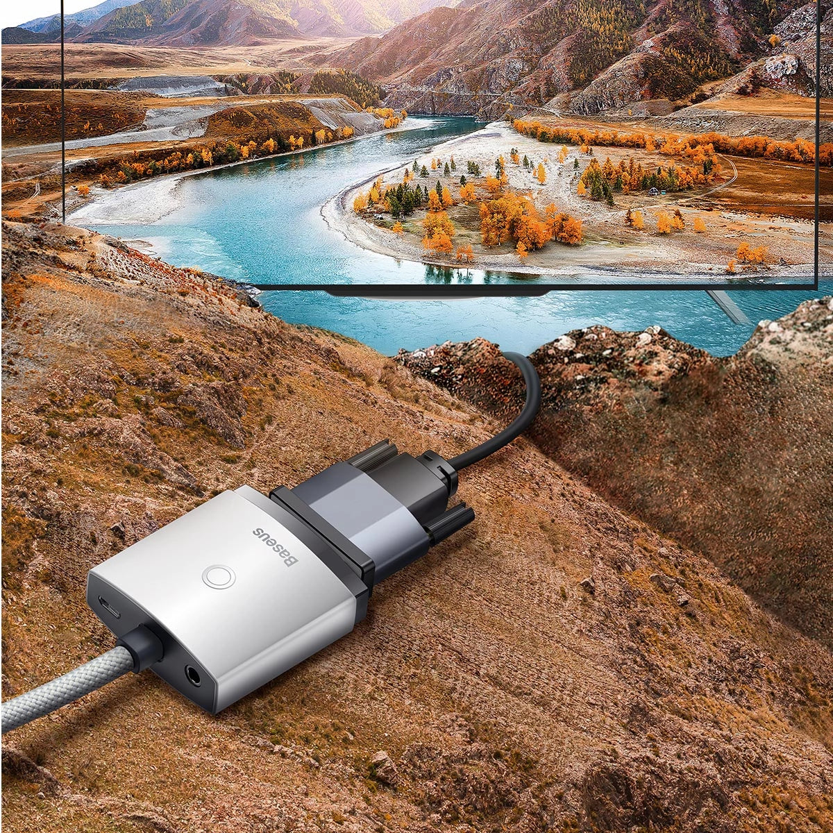 Adaptador Baseus HDMI Macho para VGA Fêmea + mini jack 3.5mm / WKQX010102 / Branco