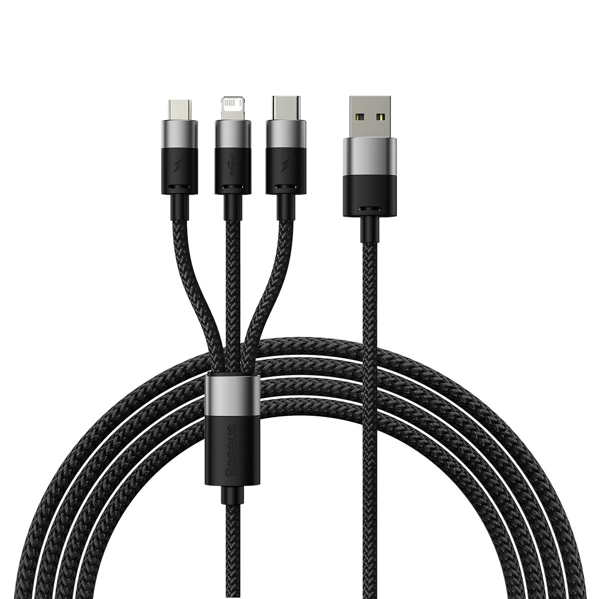 Cabo USB para USB-C + Micro USB + Lightning / 3 em 1 Baseus StarSpeed Series / 3,5A / 1.2m / Preto