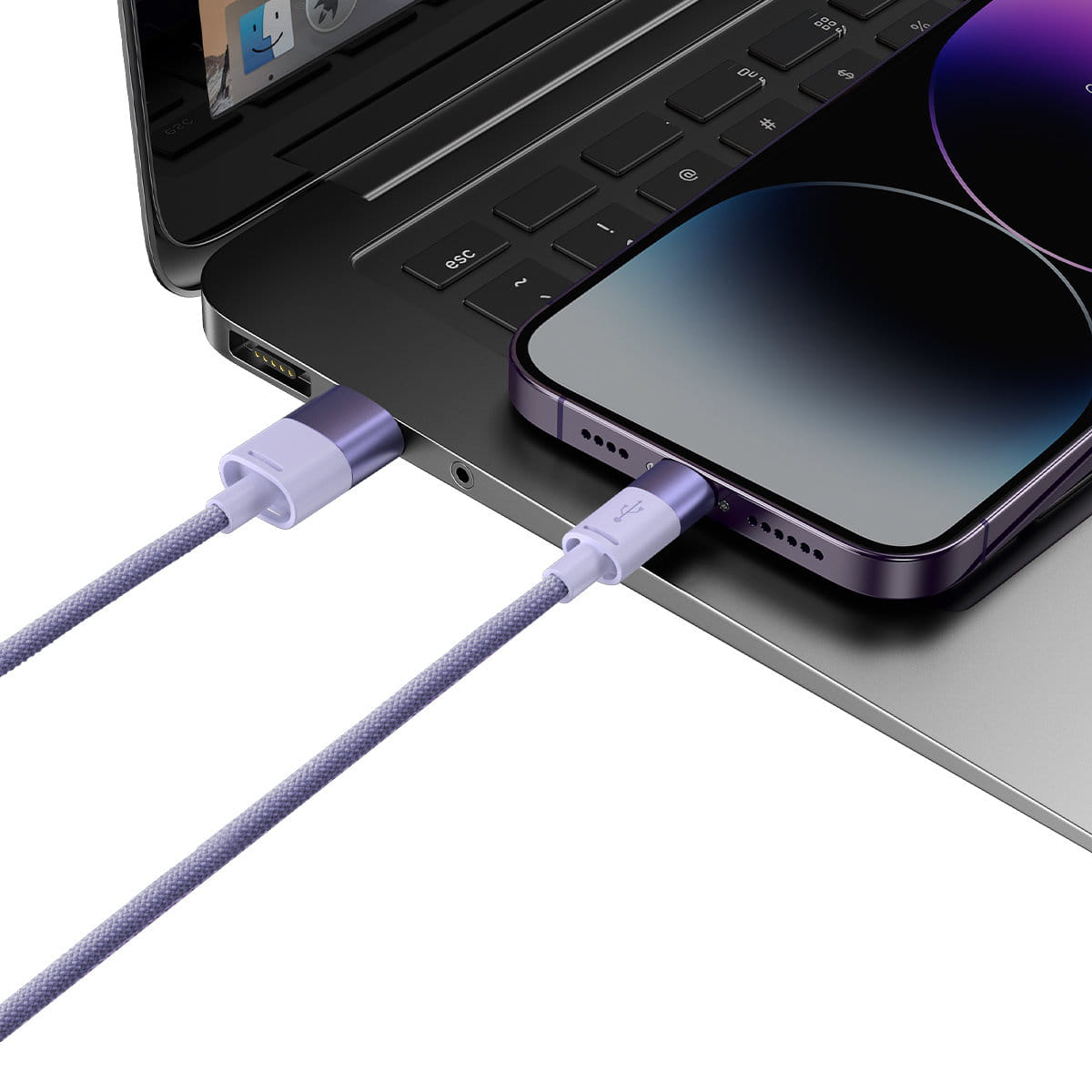 Cabo 3 em 1 Baseus StarSpeed Series, USB-C + Micro USB + Lightning 3,5A, 1.2m (Roxo)