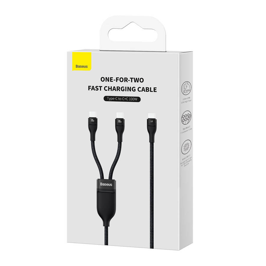 Cabo USB 2 em 1 Baseus Flash Series USB-C para USB-C 100W, 1.5m (preto)
