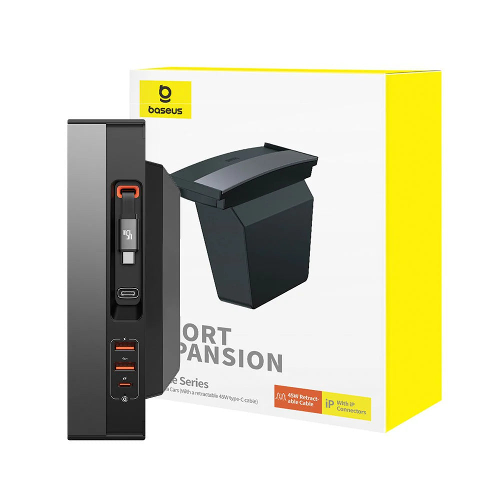 Hub USB Baseus T-Space Series para Tesla Model 3 / Y com Cabo USB-C Embutido de 45W / Preto