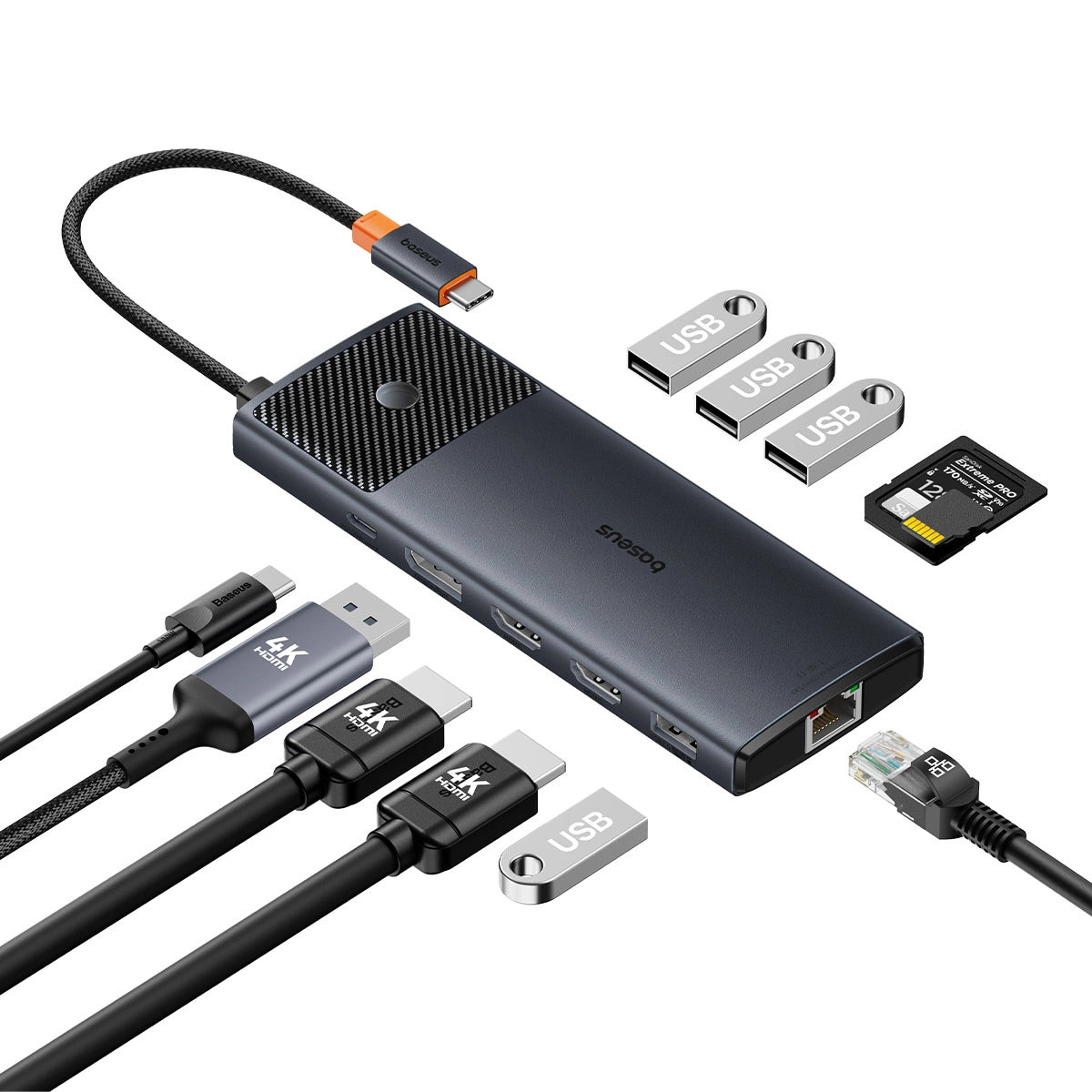 HUB USB-C 11 em 1 Baseus Metal Gleam Série II PD/HDMI/DP/RJ45/SD/TF / Preto