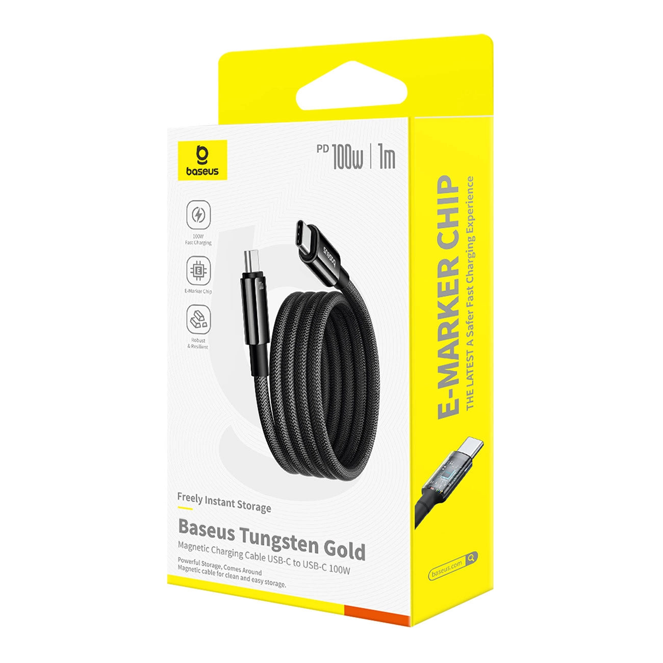 Cabo magnético USB-C para USB-C Baseus 100W / 1m / Tungsténio Ouro / preto