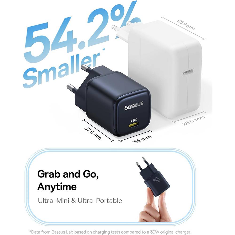 Carregador Baseus PicoGo GaN Fast Charger Ultra-Mini 45W USB-C Preto