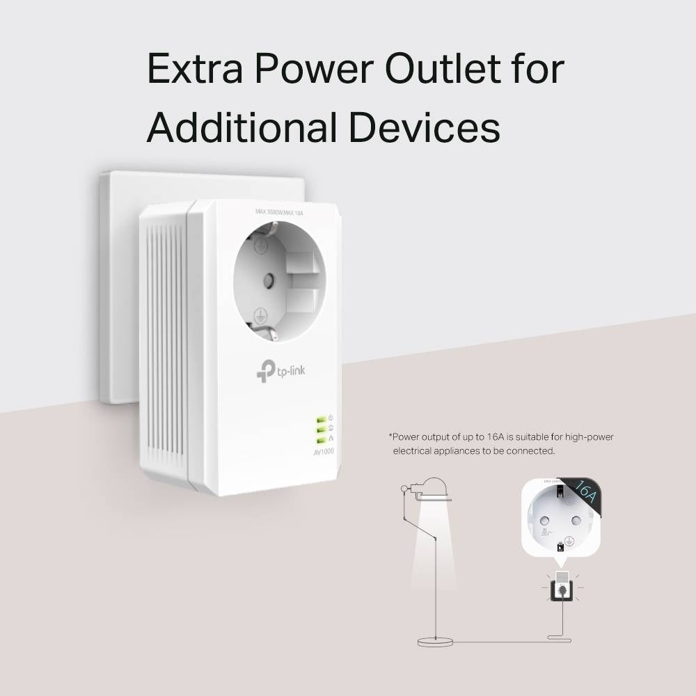 Powerline TP-Link TL-PA7017P KIT AV1000 HomePlug AV2 Gigabit Passthrough Starter Kit