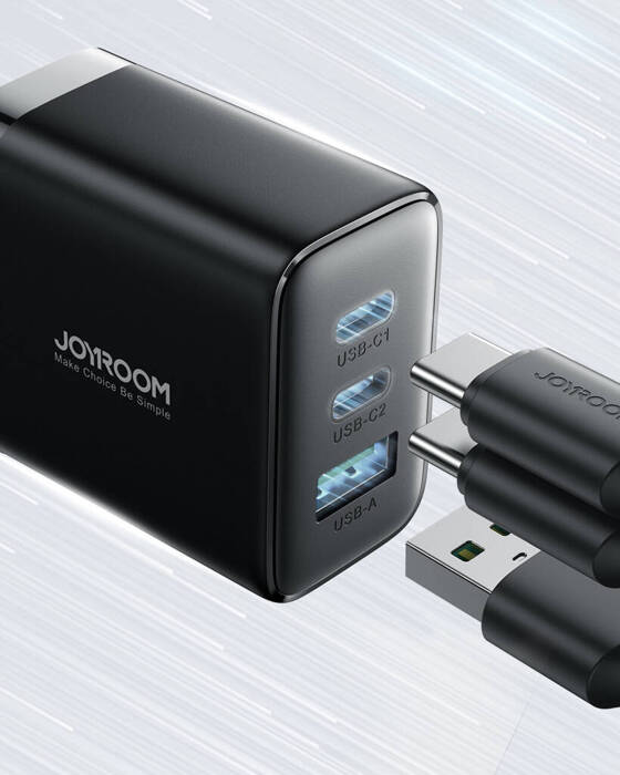 Carregador de Porta Dupla Joyroom R-TCF10 / 2x USB-C 1x USB-A / 30W / Preto