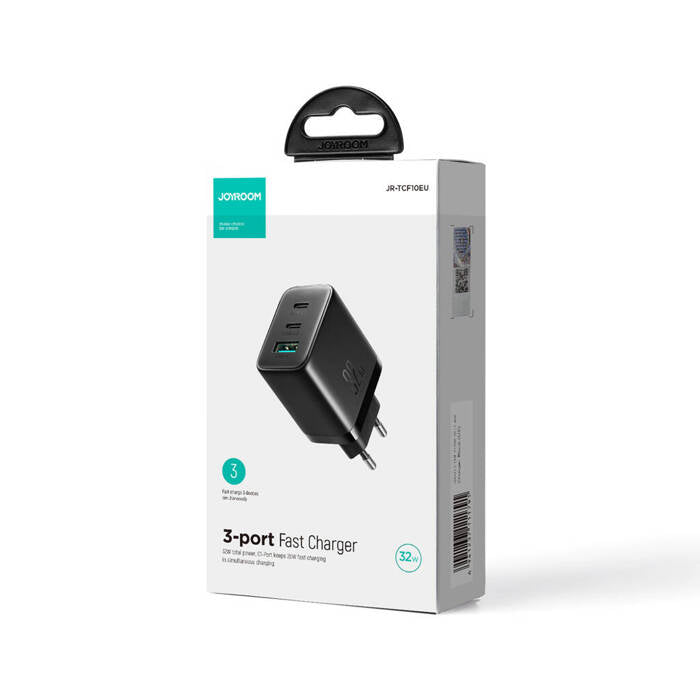 Carregador de Porta Dupla Joyroom R-TCF10 / 2x USB-C 1x USB-A / 30W / Preto