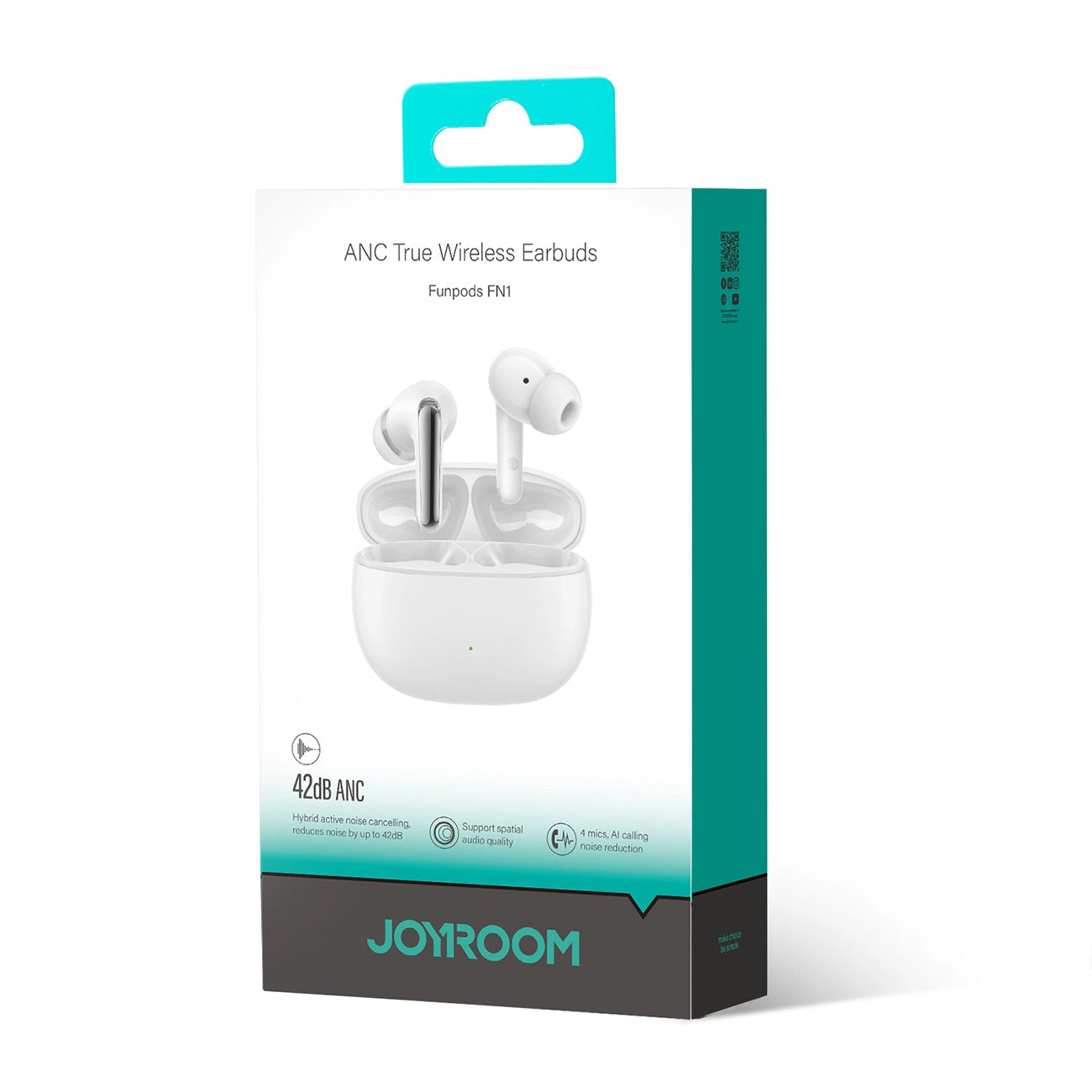 Auscultadores intra-auriculares sem fios TWS Bluetooth / Joyroom Funpods JR-FN1 / 5.4 ANC ENC - branco