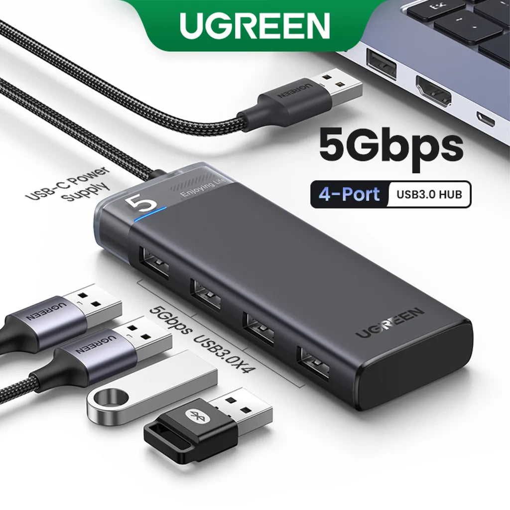 Hub Ugreen CM653 com 4 Portas USB-A e Cabo de Alimentação USB-A (Preto)