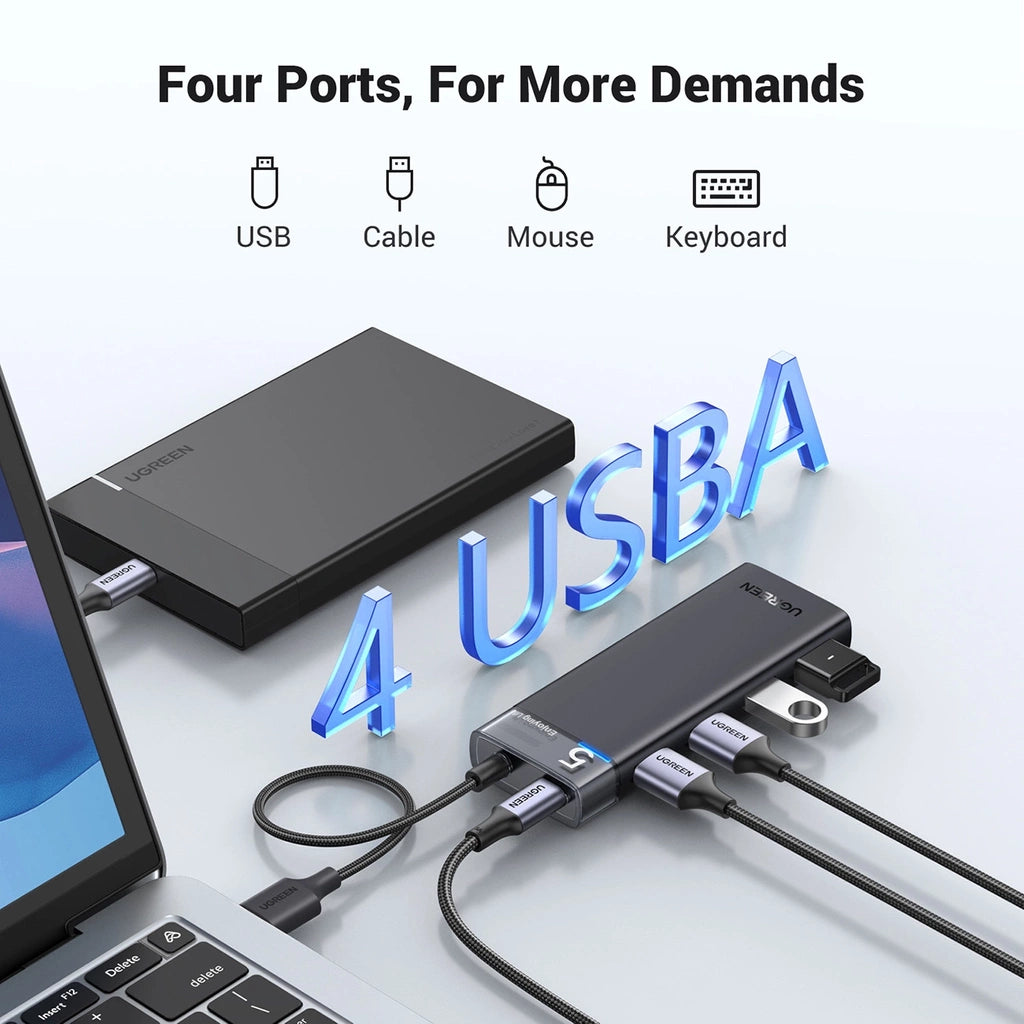Hub Ugreen CM653 com 4 Portas USB-A e Cabo de Alimentação USB-A (Preto)