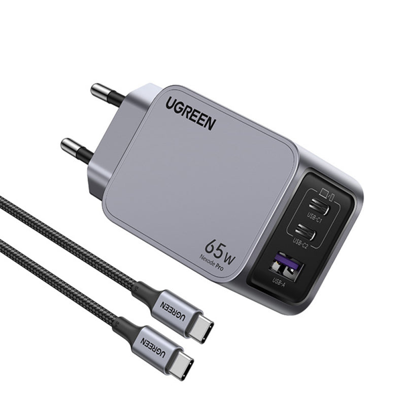 Carregador UGREEN X755 Nexode Pro 65W GaN com 2 USB-C, USB-A e Cabo USB-C