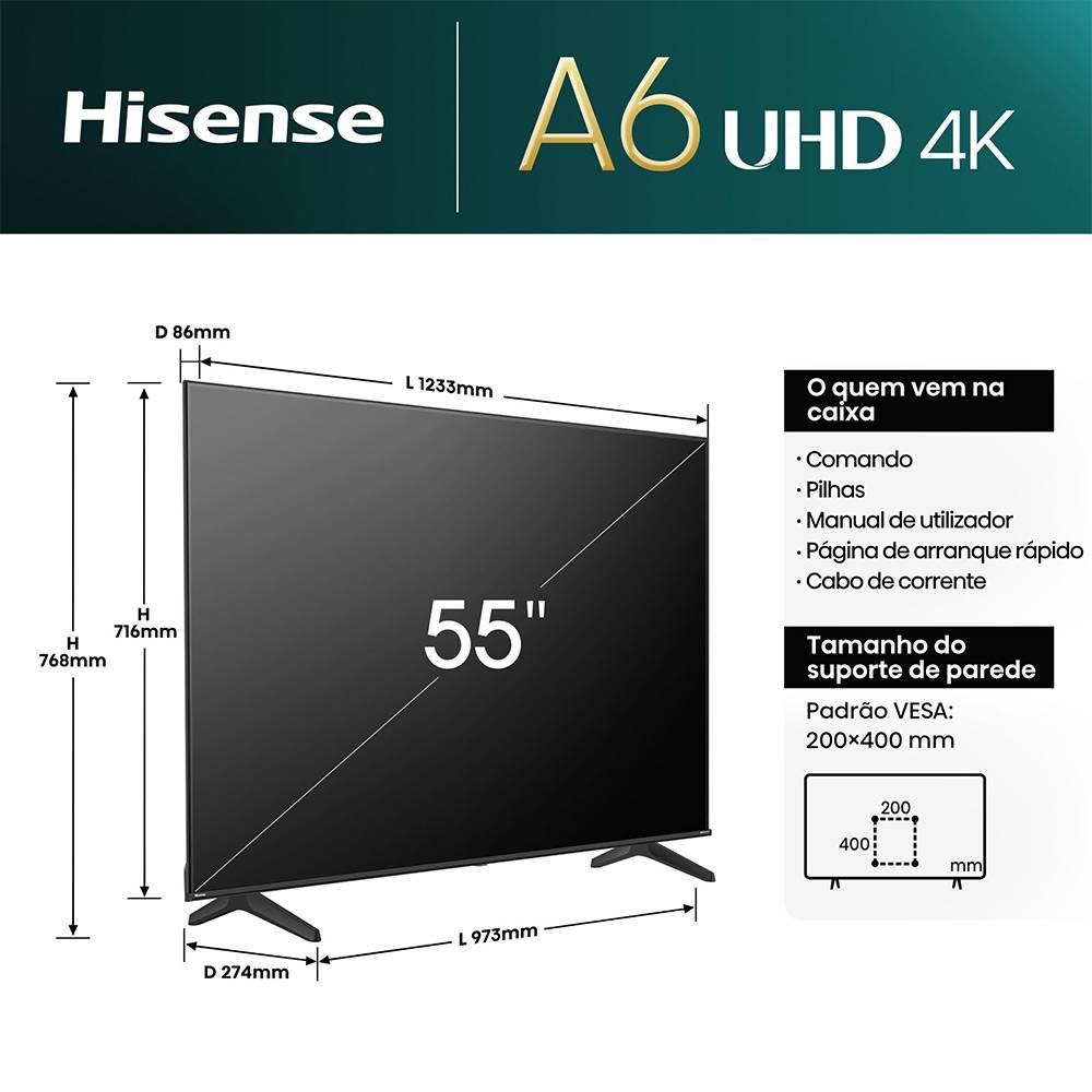 Hisense 55A6N Televisor 55" 4K Ultra HD Smart TV Wifi Negro