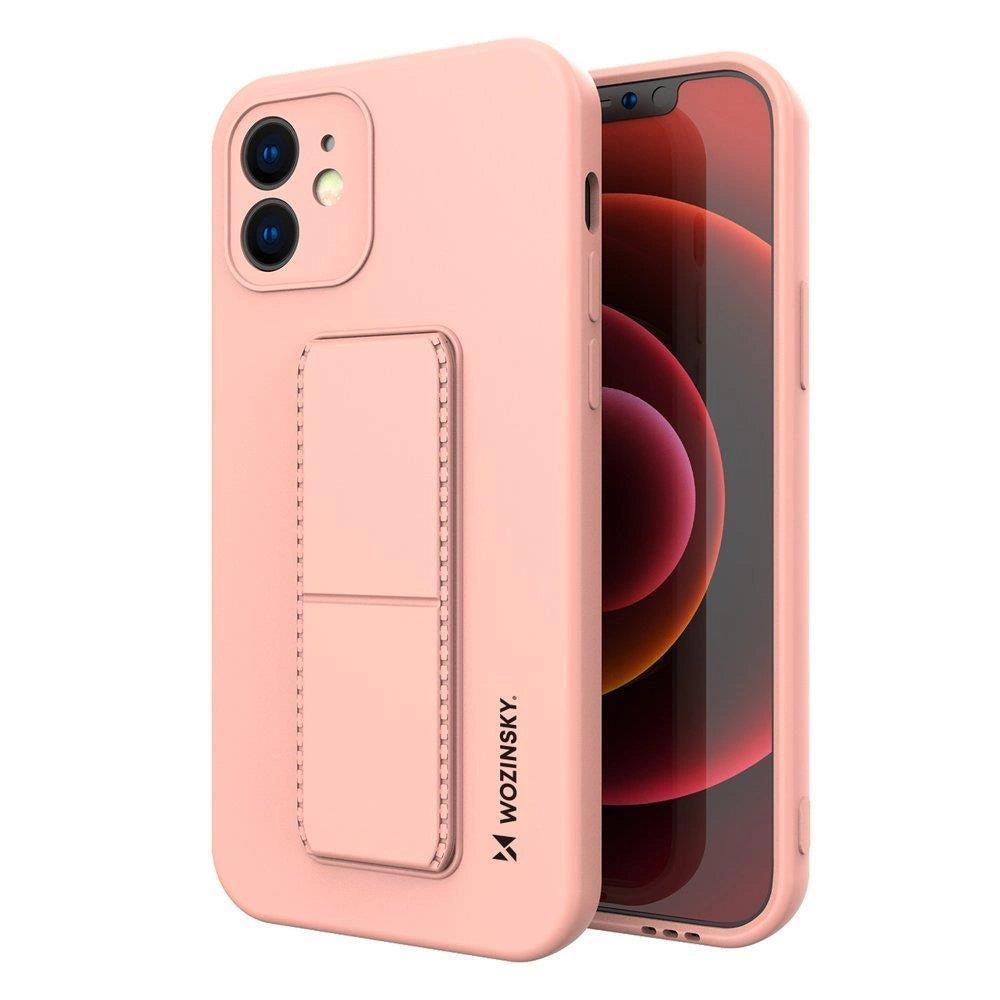 Wozinsky Kickstand Case silicone case with stand for iPhone XS Max pink_0