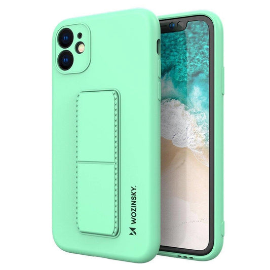 Wozinsky Kickstand Case silicone case with stand for iPhone 12 mini mint_0