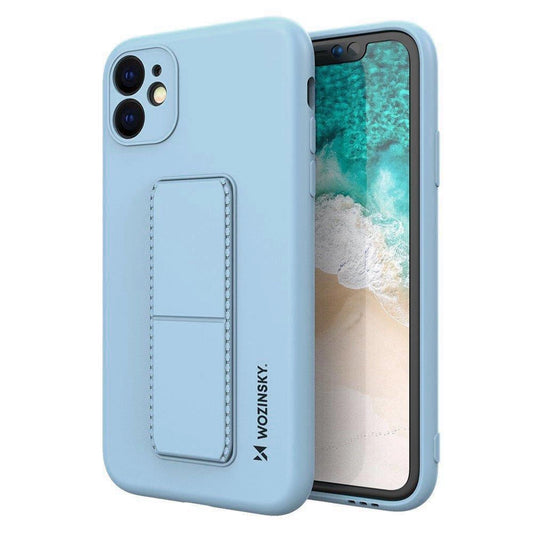 Wozinsky Kickstand Case silicone case with stand for iPhone 12 light blue_0