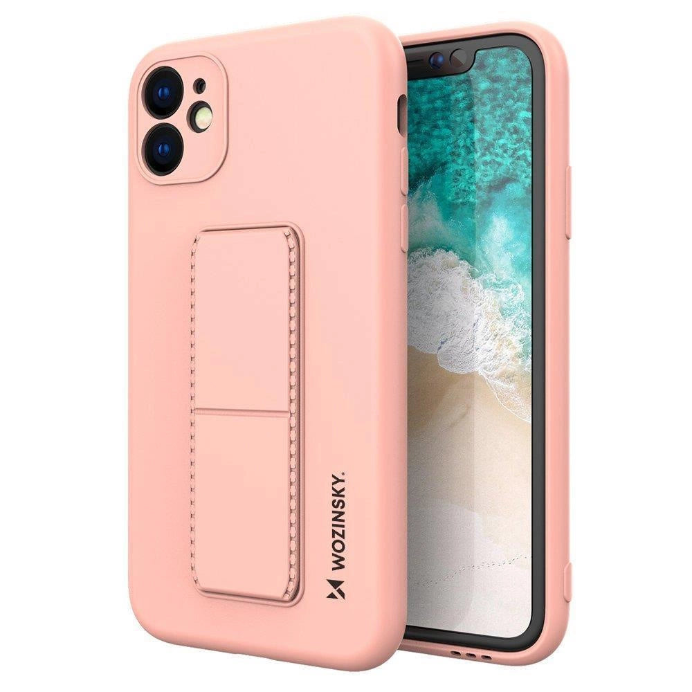 Wozinsky Kickstand Case silicone case with stand for iPhone 12 Pro Max pink_0