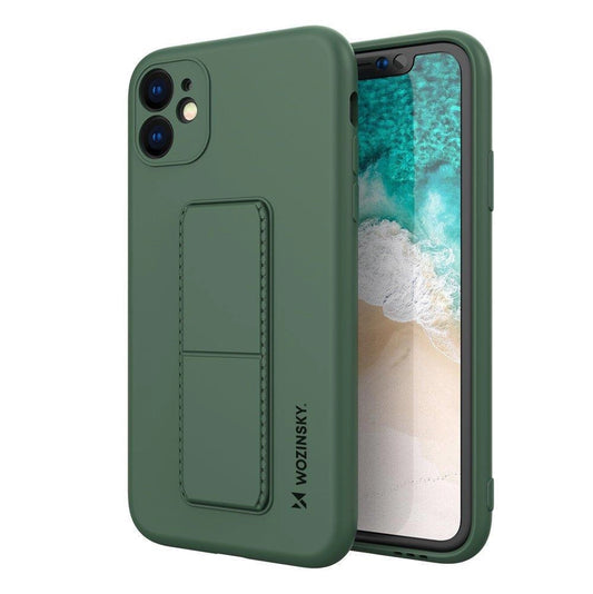 Wozinsky Kickstand Case silicone case with stand for iPhone 12 Pro Max dark green_0