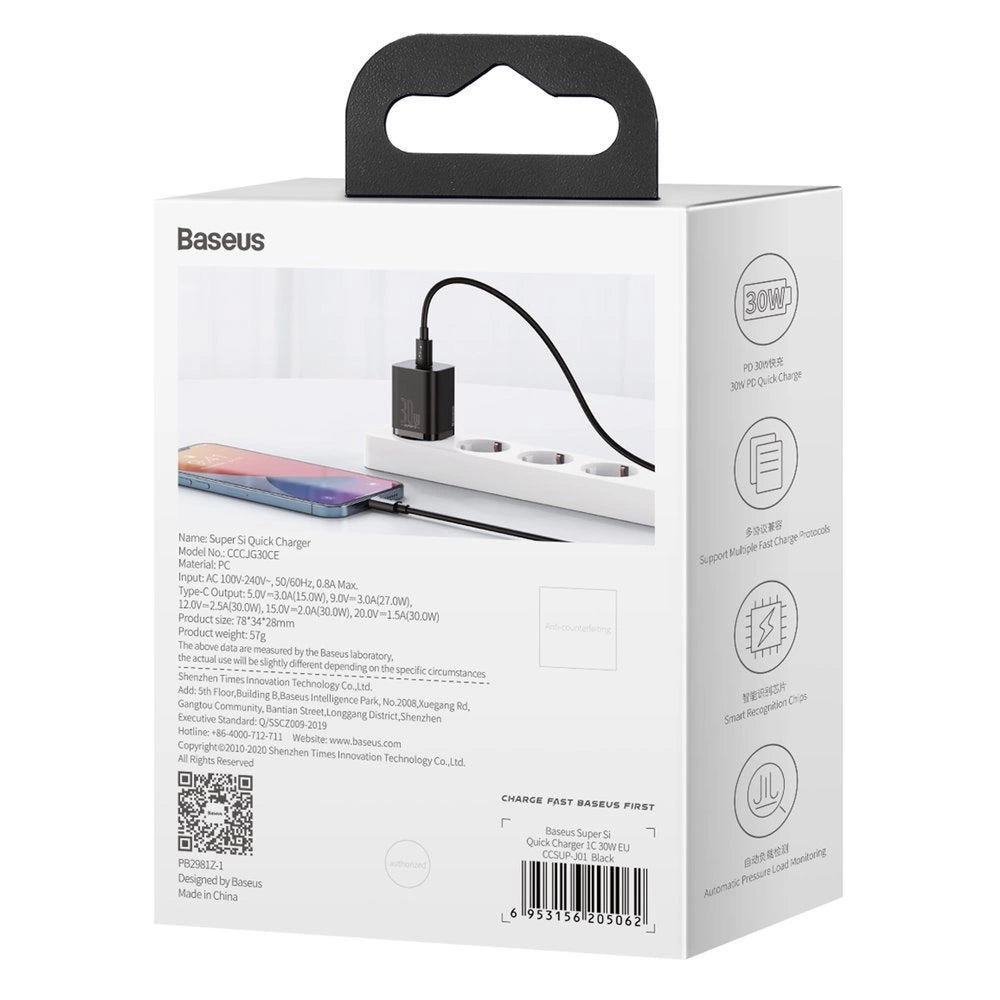 Carregador USB-C Baseus Super Si Quick Charger 1C / 30W / Preto