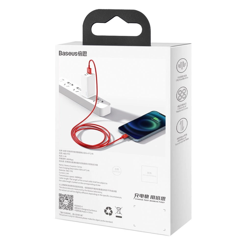 Baseus Superior Series Cable USB para Lightning / 2.4A / 1m / Vermelho