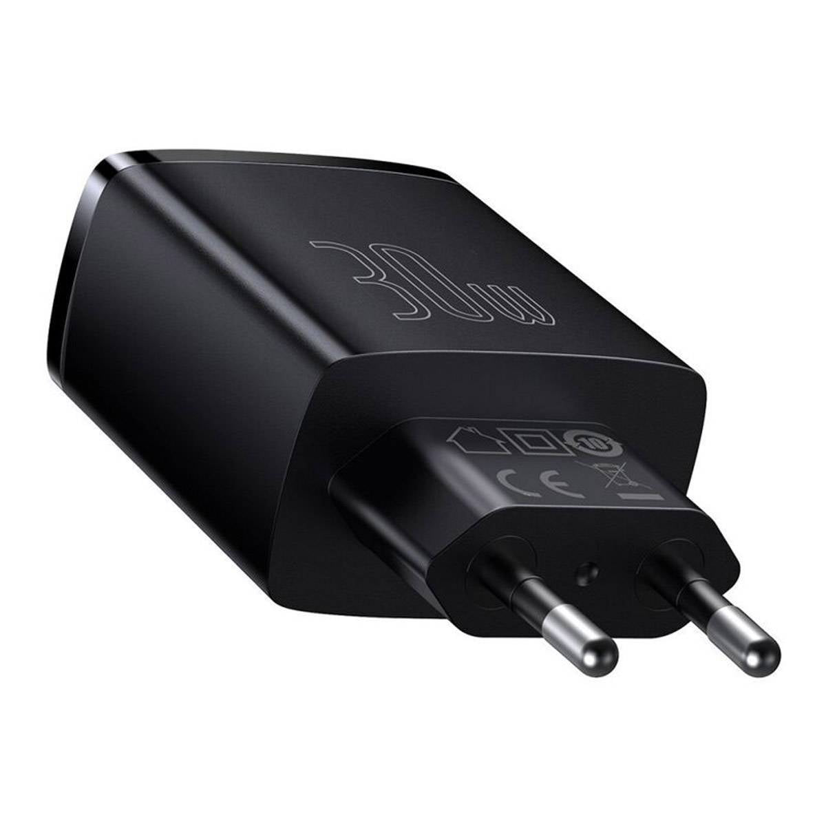 Carregador Baseus CCXJ-E01 USB-C e USB-A / 30W Fast Charger PD/QuickCharge 3.0 / Preto