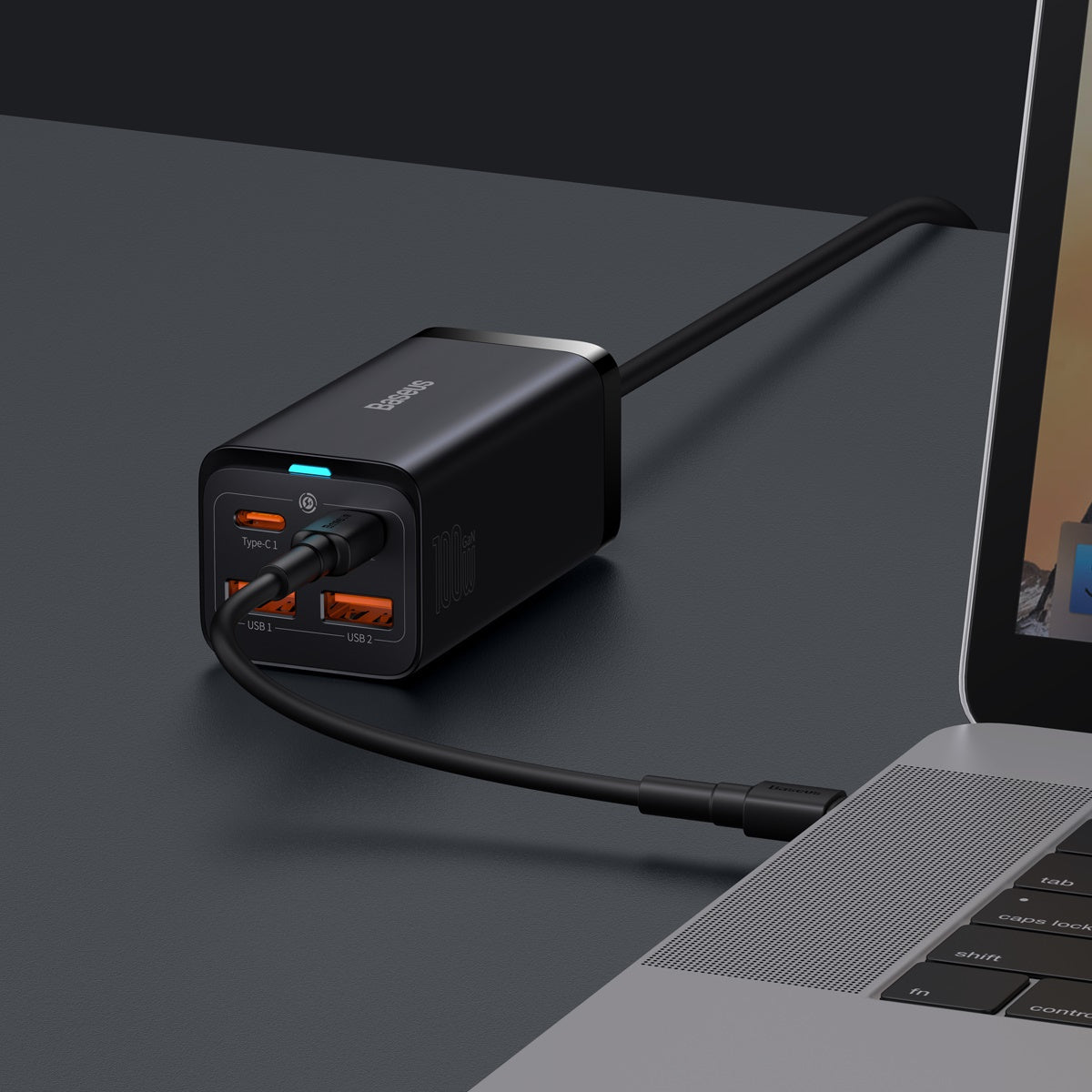 Carregador de Parede 2xUSB-C + 2xUSB-A / 100W / Preto / Baseus GaN3 Pro