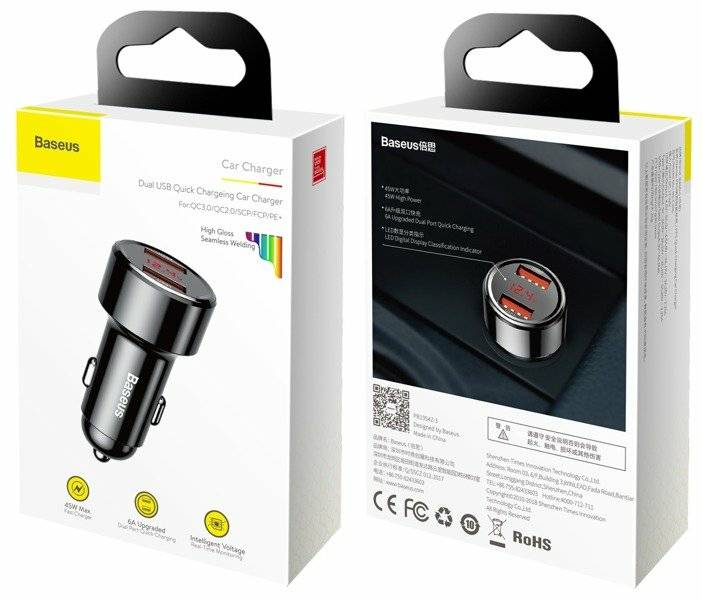 Carregador de Isqueiro Baseus Magic Series Dual USB-A / 45W / Preto