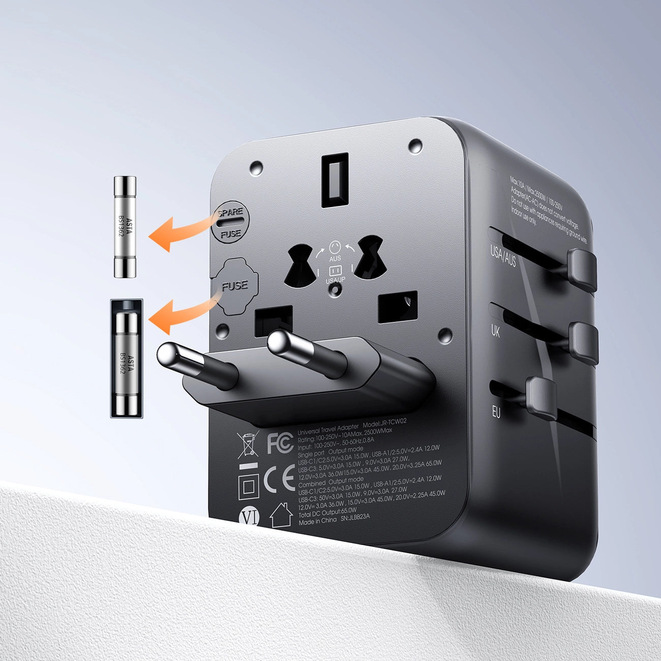 Carregador adaptador de viagem universal 17W Joyroom JR-TCW01 / UE / EUA / Reino Unido / JP / AU / CN