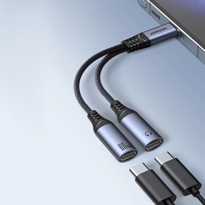 Adaptador 2 em 1 Joyroom SY-C03 / USB-C para 2 x USB-C / Preto