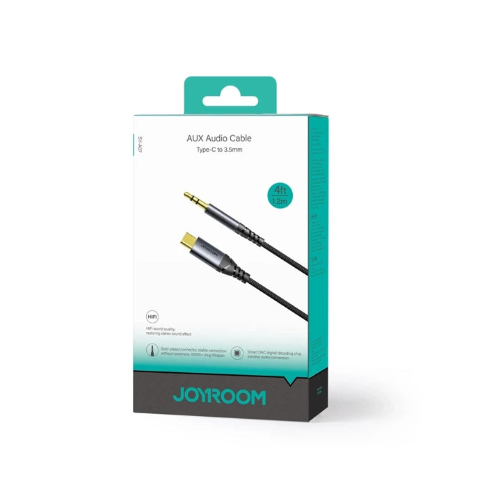 Cabo de áudio Stereo Joyroom SY-A07 / USB-C para AUX 3.5MM mini jack / 1,2m / preto