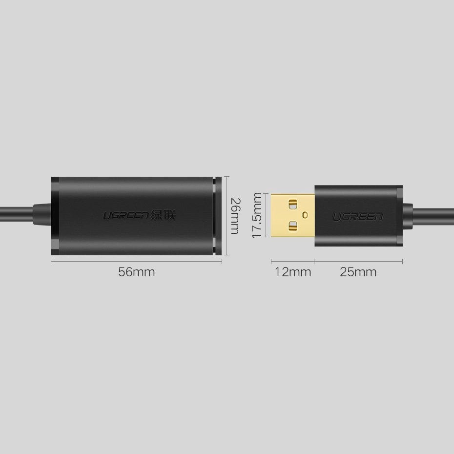 Cabo de extensão USB 2.0 UGREEN / 480 Mbps / 10m / Preto