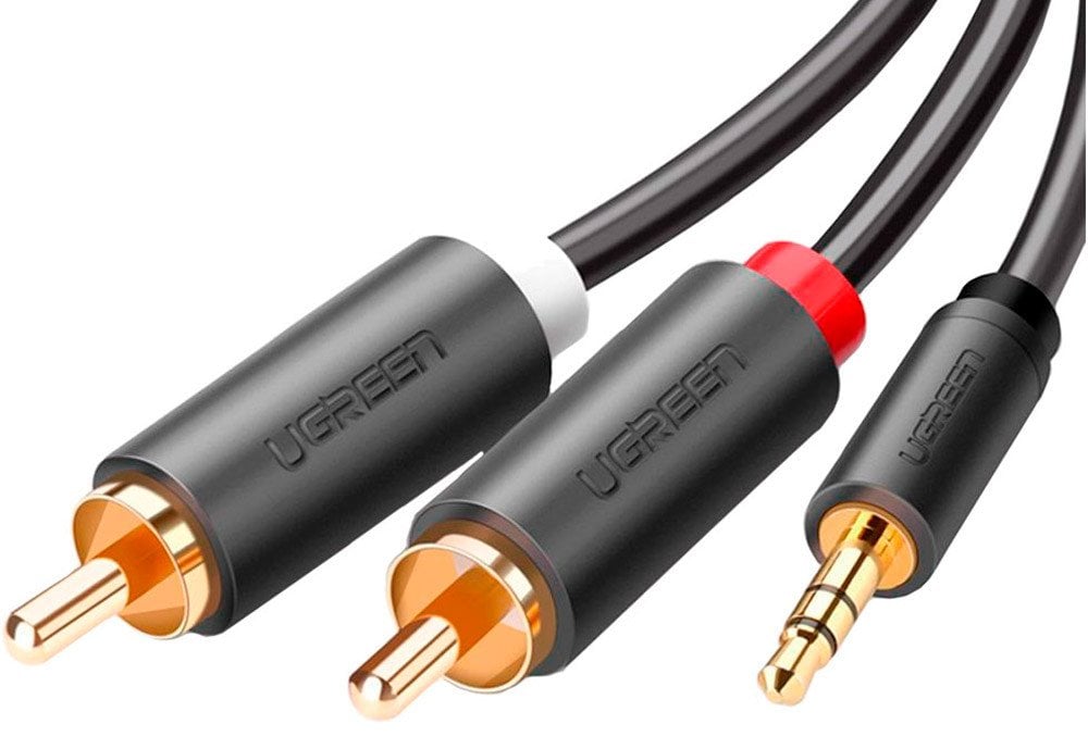 Cabo Ugreen AV102 10513 3.5mm Mini Jack (Masculino) para 2 RCA (Masculino) - 5m / Cinza