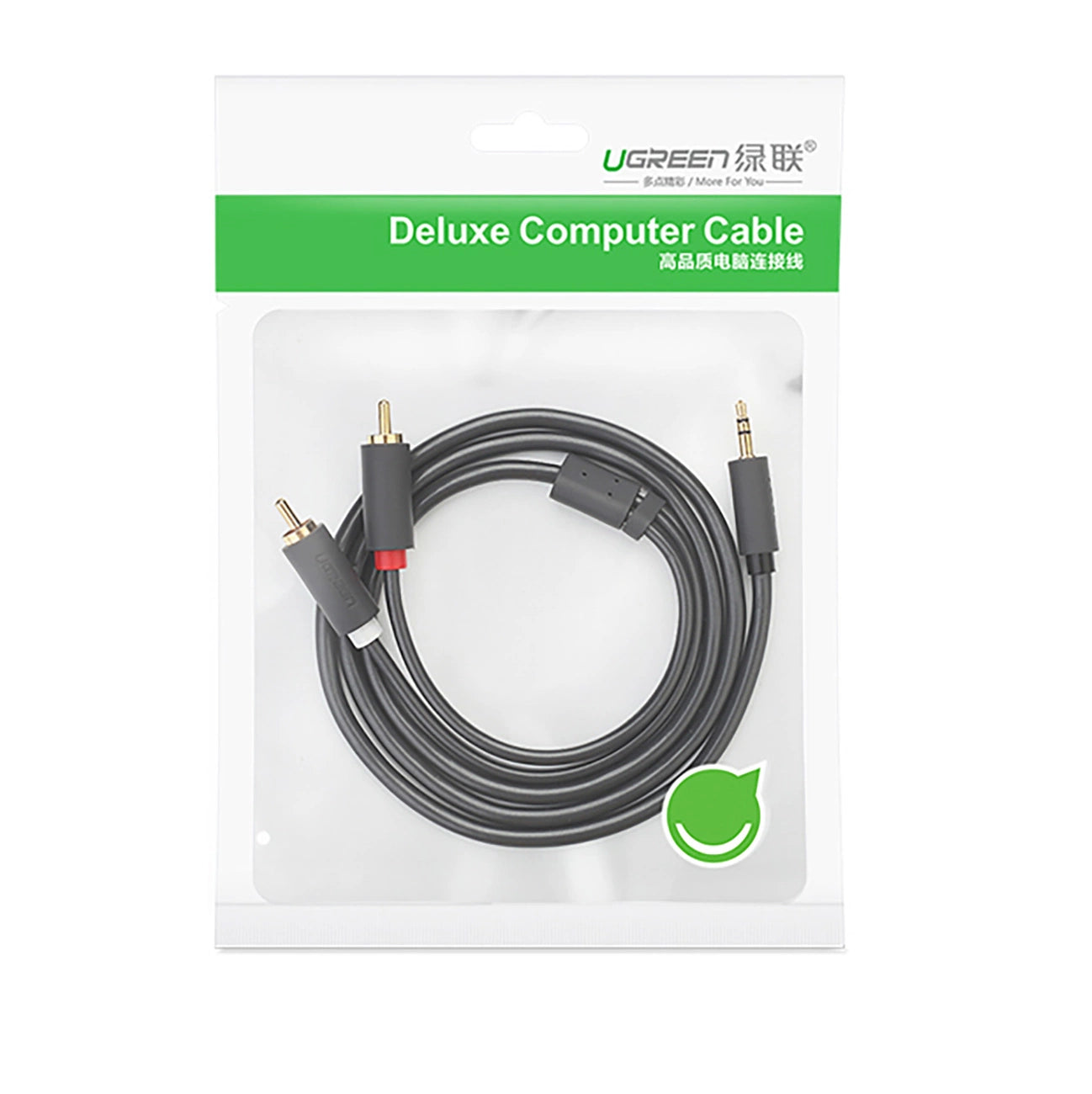Cabo Ugreen AV102 10513 3.5mm Mini Jack (Masculino) para 2 RCA (Masculino) - 5m / Cinza