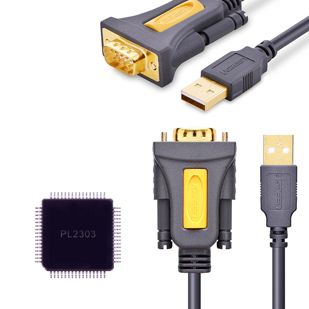 Cabo adaptador Ugreen CR104 / USB-A para DB9 RS232/ 1,5m / cinzento