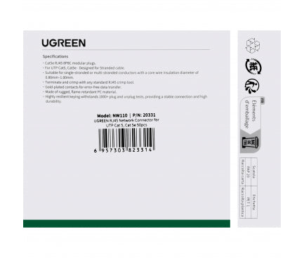 Conectores RJ45 Ugreen NW110 Cat5/Cat5e Pack 50