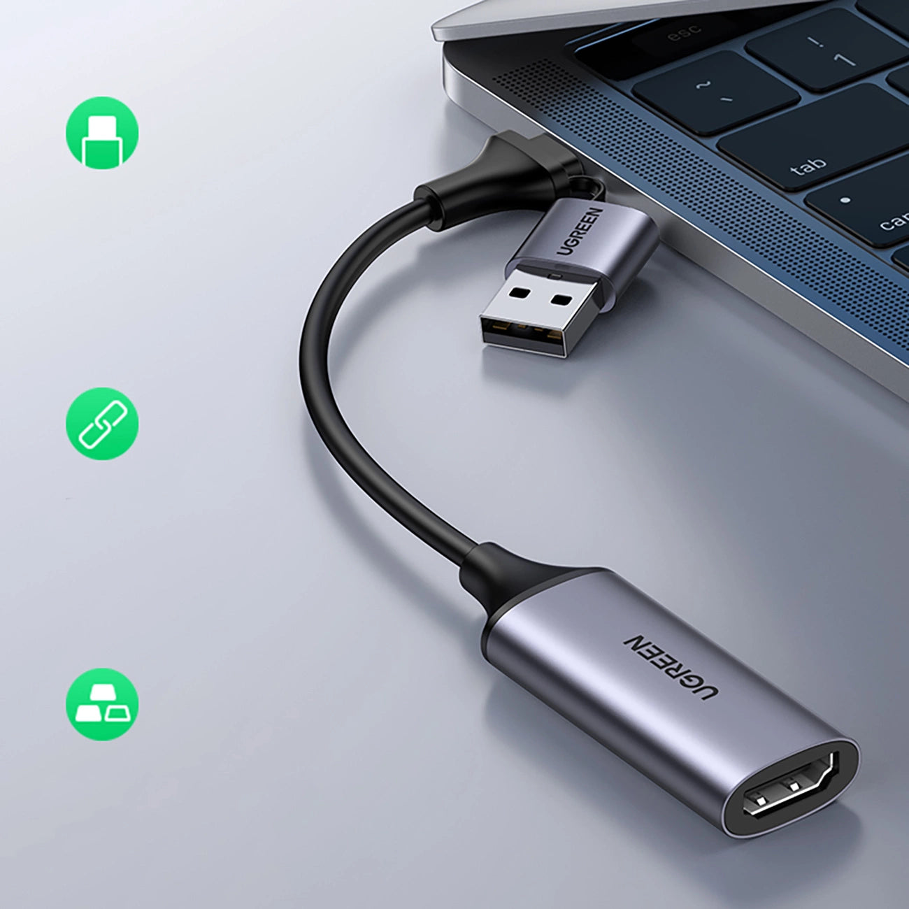 UGREEN Video Capture Card / Captura de Vídeo / Entrada HDMI Única / Preto