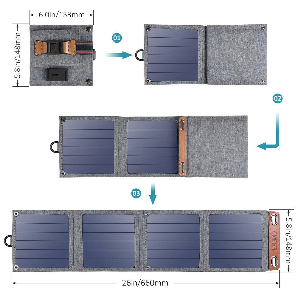 Carregador USB Solar Dobrável Choetech SC004 / 14W / Cinza