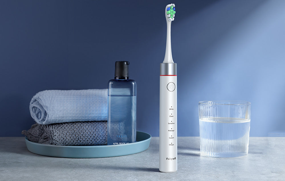 FairyWill FW-P80 escova de dentes Elétrica com conjunto de pontas e estojo (Branco)