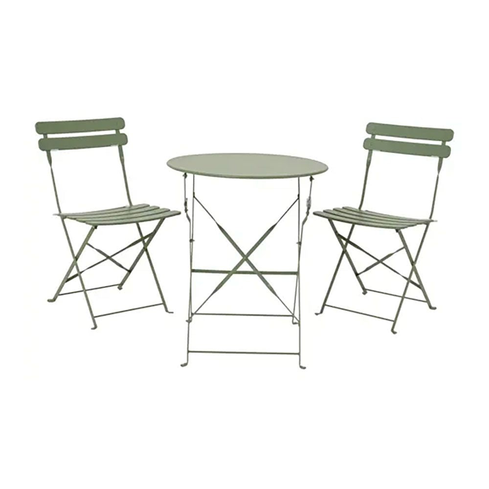 Conjunto de mesa e 2 cadeiras helsingborg, dobráveis, em aço, verde_0