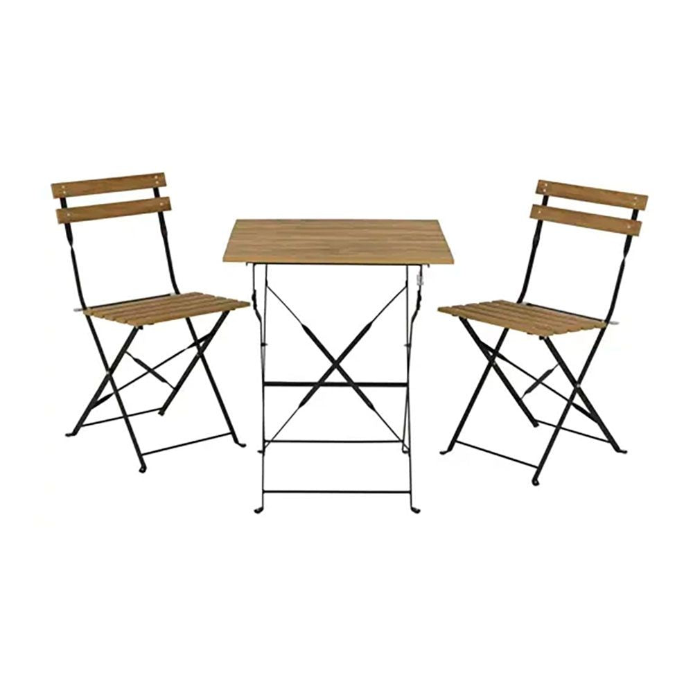 Conjunto de mesa e 2 cadeiras leeds, dobráveis, madeira, castanho_0