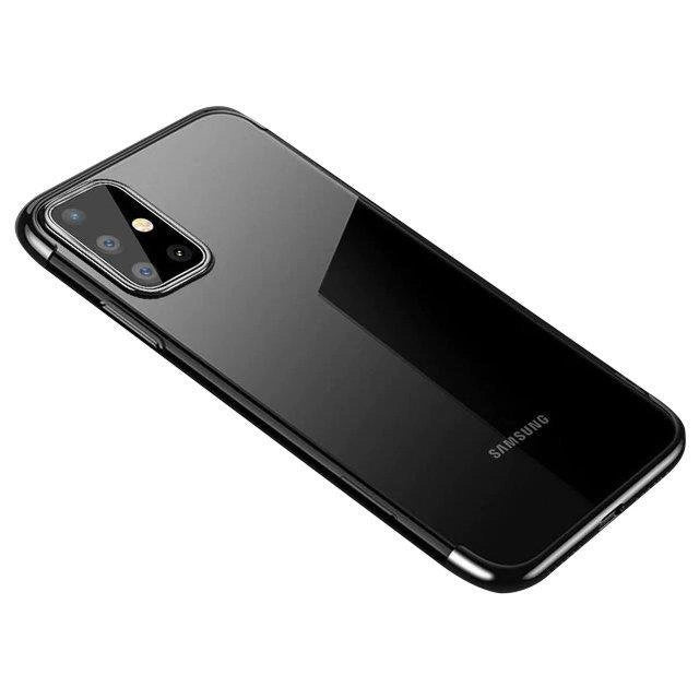 Clear Color Case Gel TPU Electroplating frame Cover for Samsung Galaxy A72 4G black_0