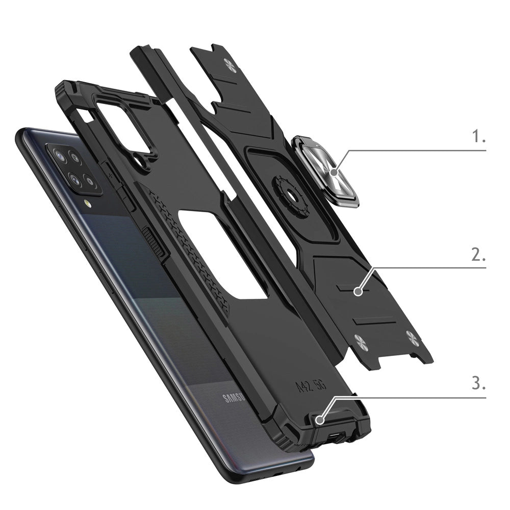 Wozinsky Ring Armor Case Kickstand Tough Rugged Cover for Samsung Galaxy A42 5G black_2