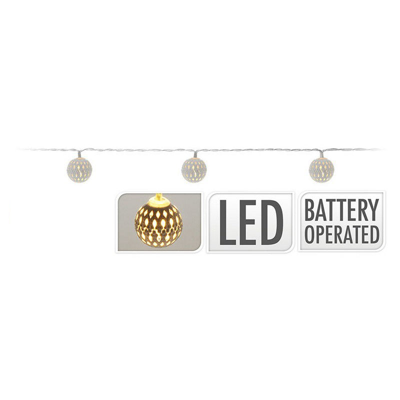 Grinalda a pilhas fixa 10 leds branco quente com bolas brancas ip20 1,3m_0