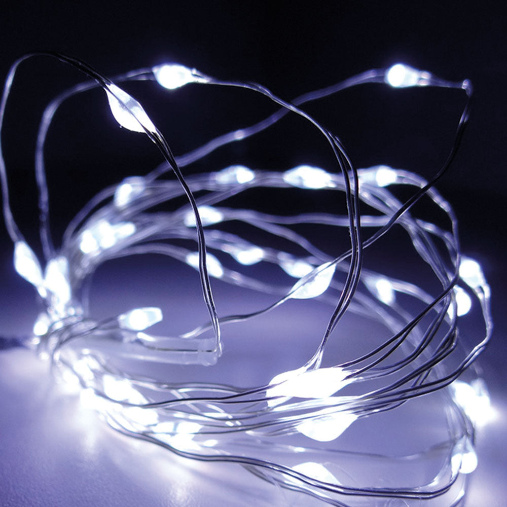 Grinalda a pilhas 40 leds branco frio cabo prateado 195cm_0