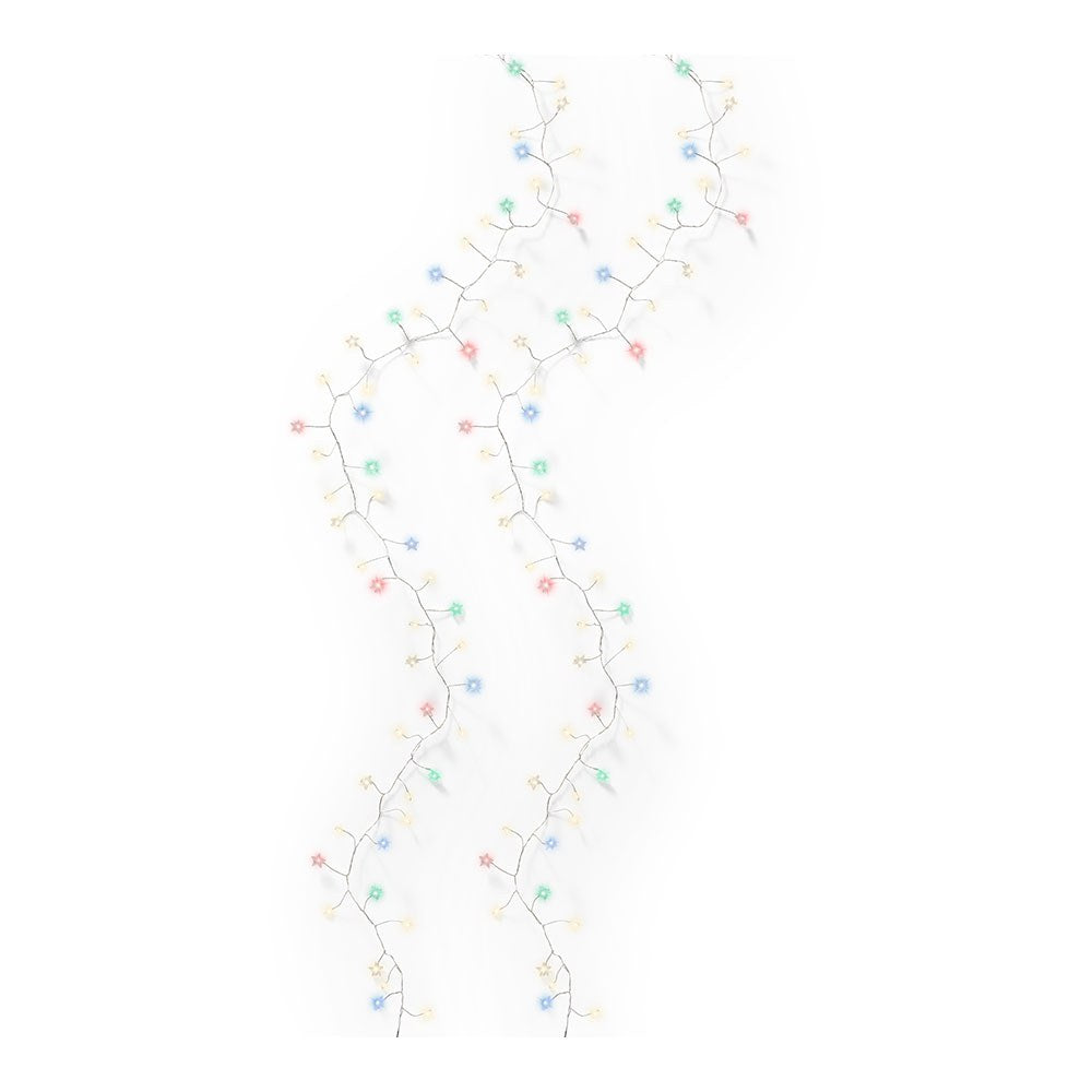Grinalda micro led, uso interior, multicolor, 80 leds, com estrelas e arame prateado 1,5 m_0
