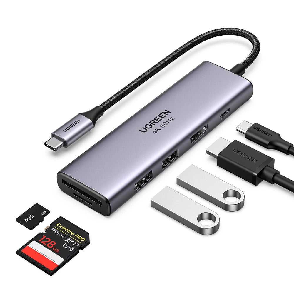 Ugreen 6in1 Multifunctional USB Type C HUB - 2x USB 3.2 Gen 1 / HDMI 4K 60Hz / SD and TF Card Reader / USB Type C PD 100W Gray (60384 CM511)_2