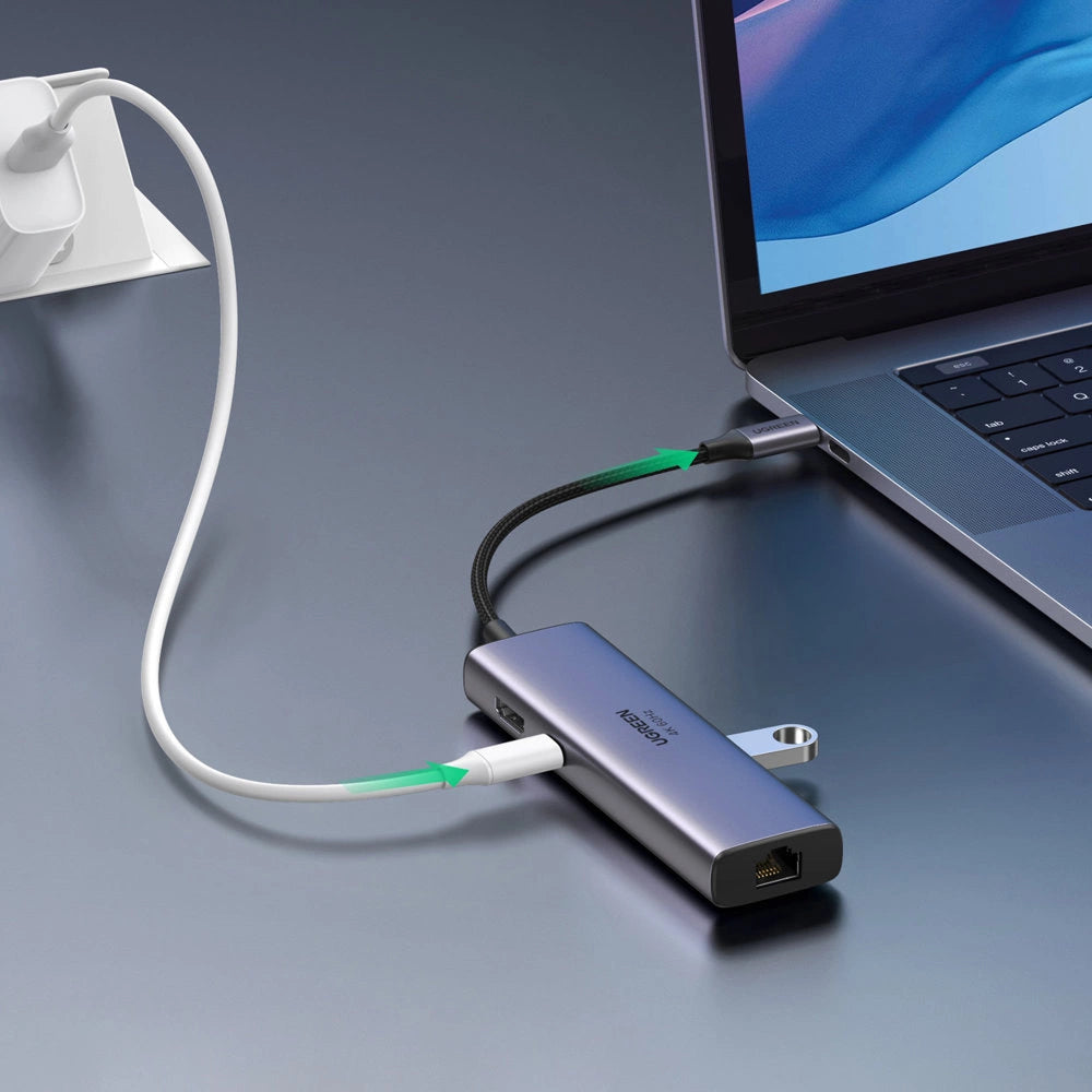 HUB 7in1 Ugreen CM512 USB-C / 2x USB-A 3.2 / HDMI 4K / SD TF reader / USB-C PD 100W / RJ45 - gray_4
