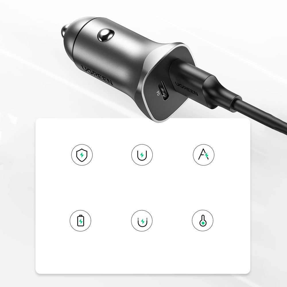 Ugreen Car Charger USB Type C / USB 24W Power Delivery Quick Charge Gray (30780)_2