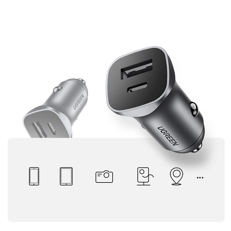 Ugreen Car Charger USB Type C / USB 24W Power Delivery Quick Charge Gray (30780)_5